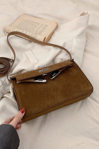 Suede & Leather Strap Shoulder Bag