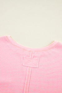 Pink Plus Size Ribbed Exposed Seam Tee and Shorts Set