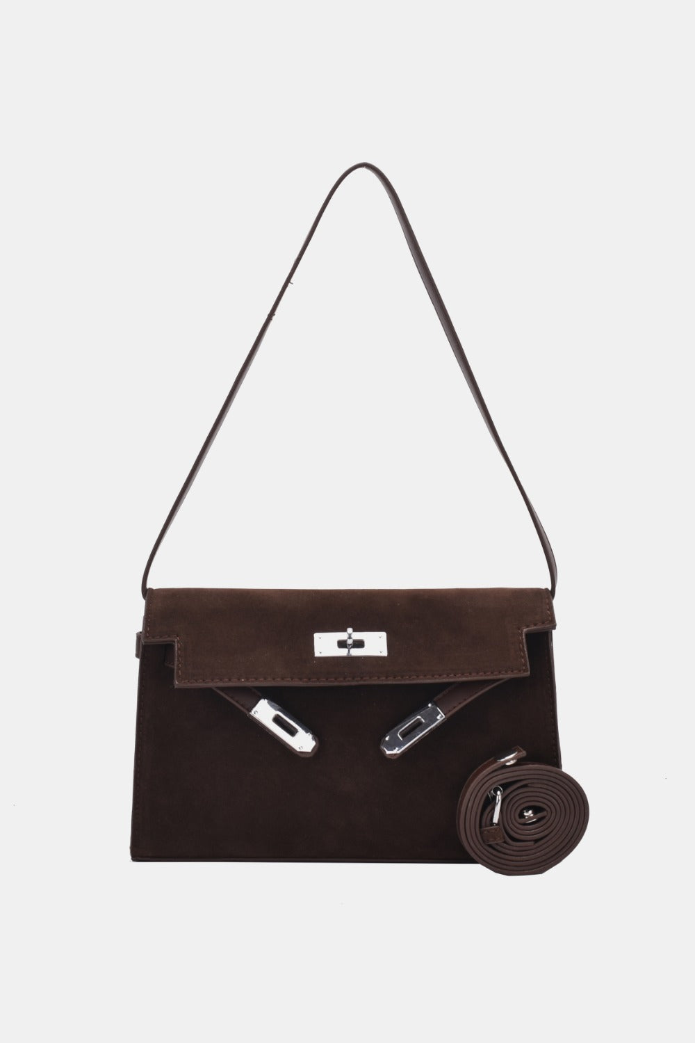 Suede & Leather Strap Shoulder Bag