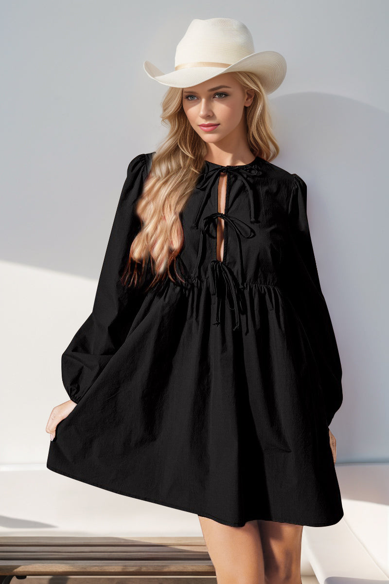 Bow Front Tied Long Sleeve Mini Dress