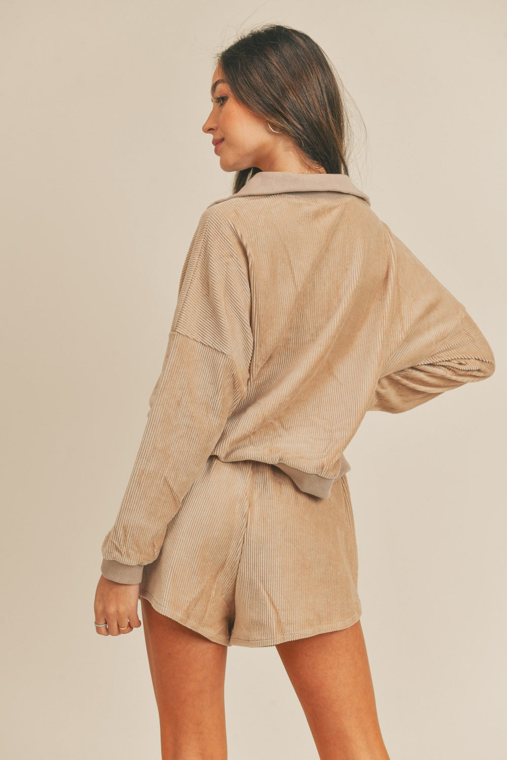 Corduroy Half Zip Top and Shorts Set