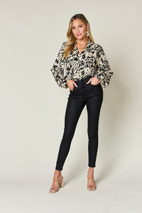 Printed Ruffle Trim Balloon Sleeve Shirt