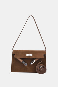 Suede & Leather Strap Shoulder Bag