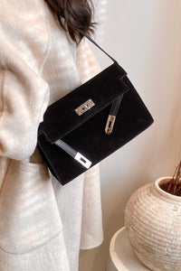 Suede & Leather Strap Shoulder Bag