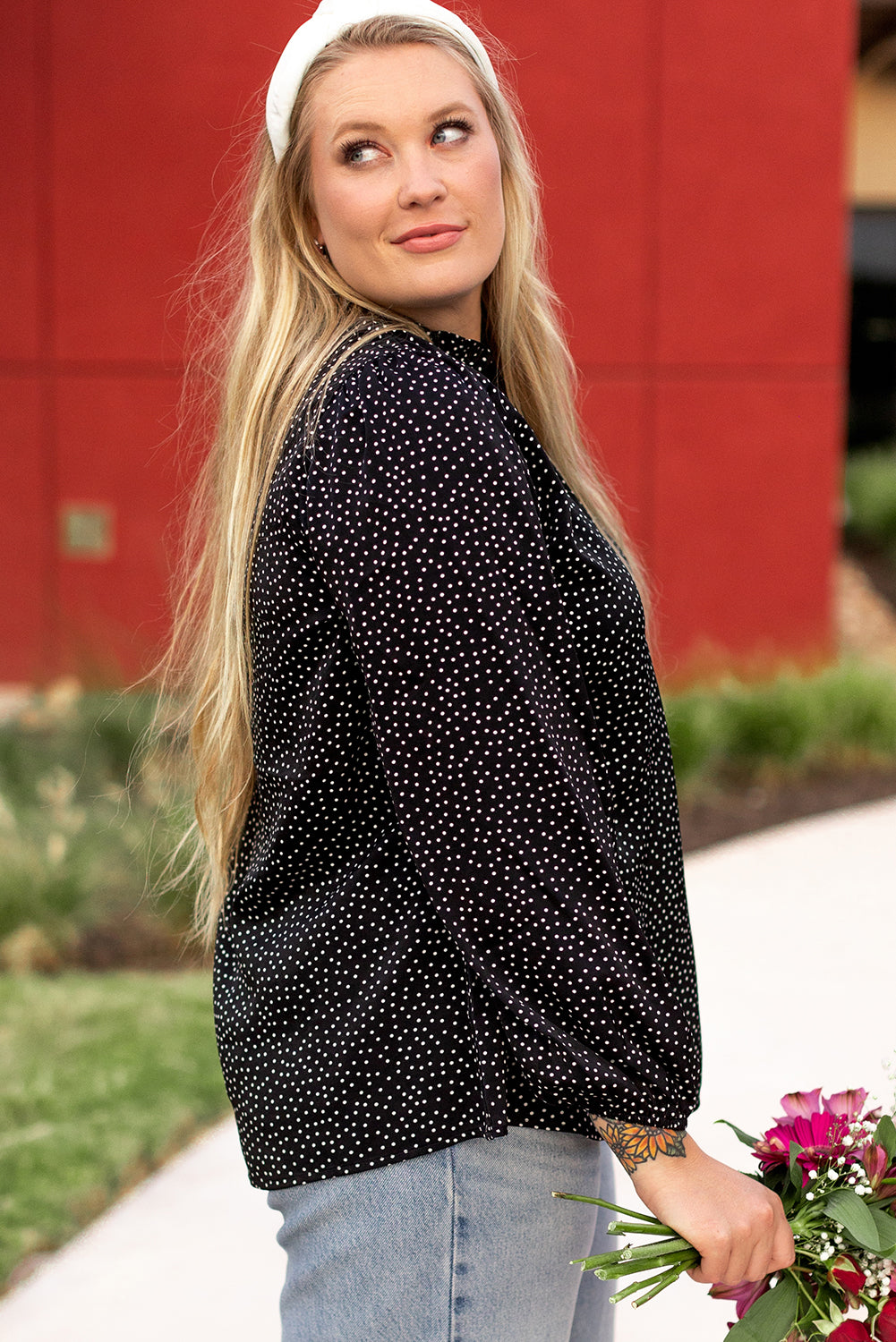 Black Plus Size Leopard Print Notch V Neck Blouse