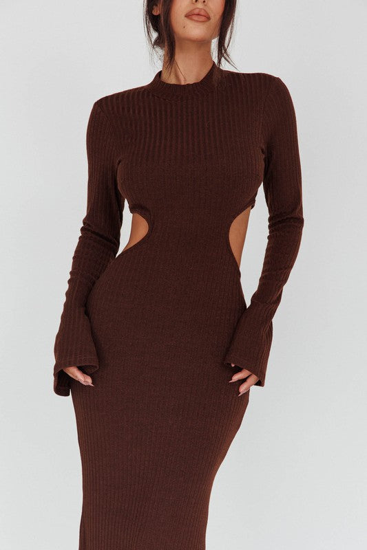 Long Sleeve Flared Cuff Knit Maxi Dress