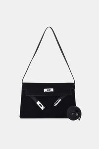 Suede & Leather Strap Shoulder Bag