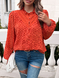 Frill Round Neck Long Sleeve Shirt