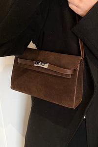 Suede & Leather Strap Shoulder Bag