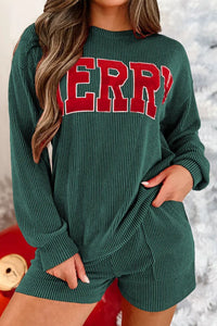 MERRY Long Sleeve Top and Shorts Lounge Set